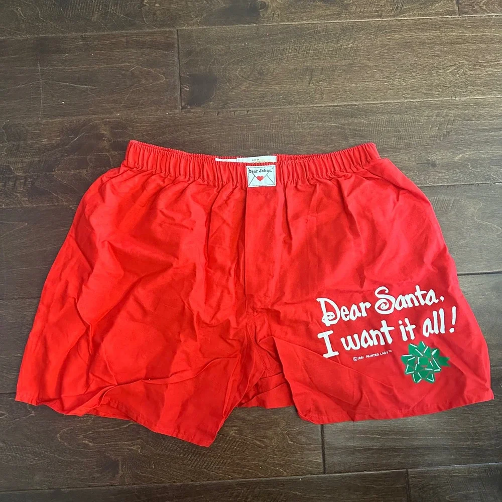 Vintage 1991 Dear Johns Mens Red Dear Santa I Want It All Novelty Boxers Medium